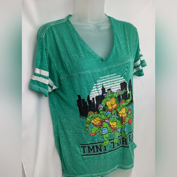 2/$30 Green and White Short Sleeve Ninja Turtle Tee with Graphic Design (#102) - Picture 3 of 5
